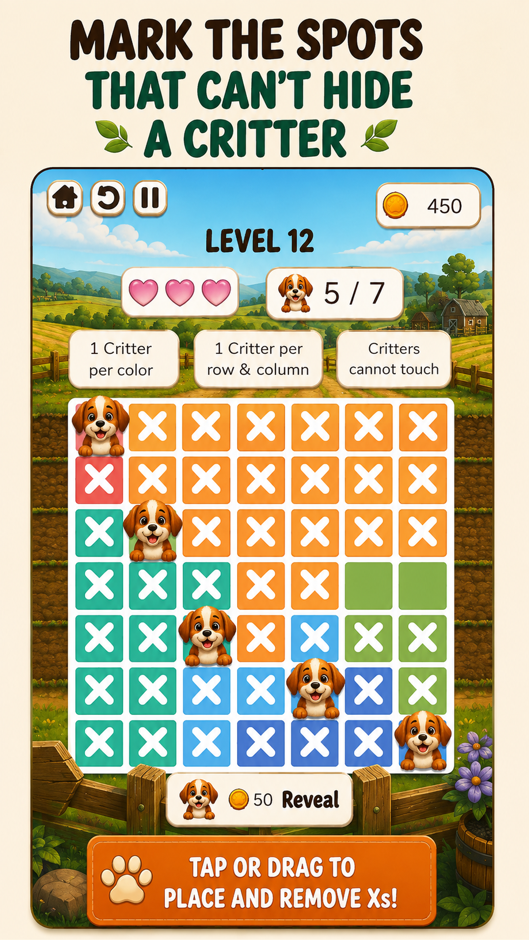 Critter Grid gameplay showing several discovered critters